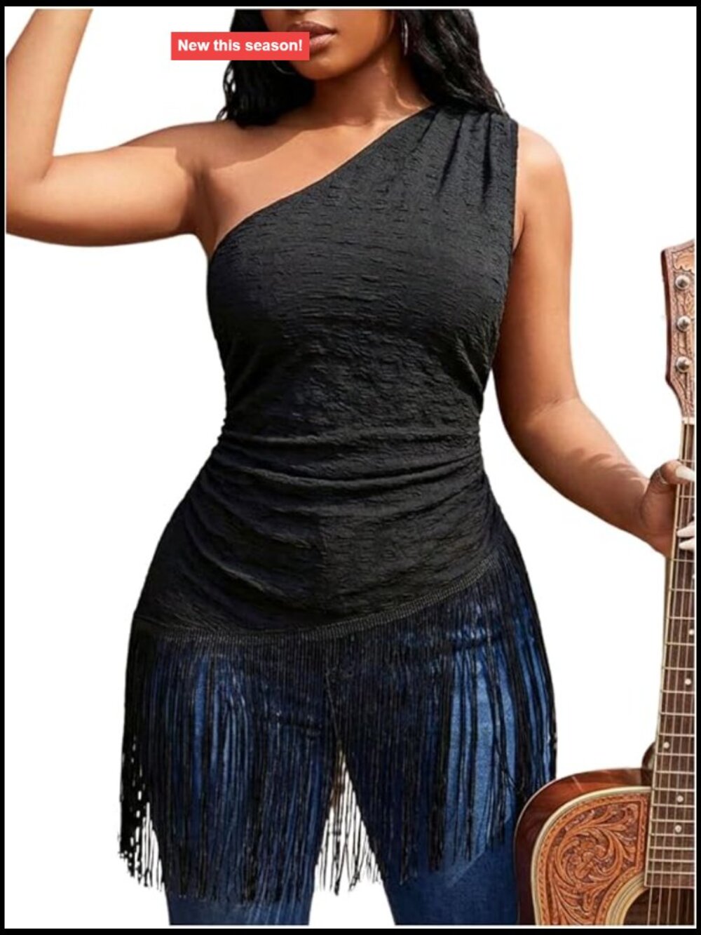 Plus Size Fringe One Shoulder Ruched Sleeveless Tank Top